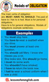 Civil obligations give a right of action to compel their performance. English Modal Verbs Of Obligation The Main Verbs Of Obligation Are Must Have To Should The Pas Easy English Grammar English Learning Spoken English Grammar