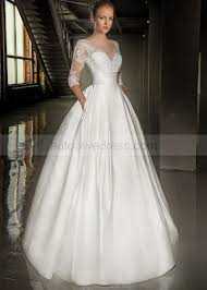 Ivory Lace Satin Bateau Neckline Sheer Back Floor Length Wedding Dress Wedding Dress Long Sleeve Wedding Dresses Long Sleeve Wedding Dress Lace