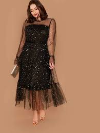 Plus Frill Trim Star Mesh Overlay Dress Shein Usa Overlay Dress Overlay Dress Pattern Mesh Overlay Dress