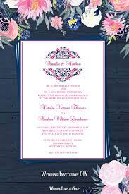 Grace Wedding Invitation Hot Fuchsia Pink Navy Blue Wedding Invitations Wedding Invitations Printable Templates Wedding Invitation Templates