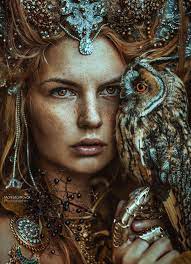 Mystic Owl Fairytale Fantasy Ginger Model Portrait Photography Woman And Owl Photo Fantasy Portrait Photography Fantasy Portraits Fantasy Photography