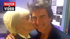 Tom Cruise looks almost unrecognisable as he kissed Lady Gaga