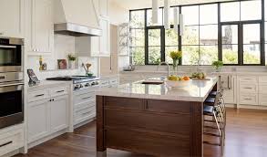 walnut flooring in a transitional kitchen