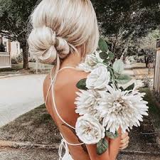 All Tied Up Emilyrosehannon Wearing The Itsnbd Prosecco Jumpsuit Shop The Link In Our Bio Short Wedding Hair Elegant Wedding Hair Bride Hairstyles