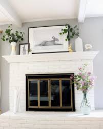 Black And White Fireplace Decor Spring Easter Mantle Decor White Brick Fireplace Modern Bunny Art Eucalyptus And Lilacs White Brick Fireplace Brick Fireplace Mantles Fireplace Mantel Decor