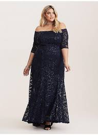 Torrid Special Occasion Navy Sequin Lace Off Shoulder Gown Plus Size Wedding Dresses With Sleeves Plus Size Party Dresses Plus Size Cocktail Dresses
