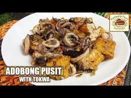 Adobong Pusit With Tokwa Squid Adobo With Fried Tofu Cooking Seafood Adobong Pusit Fried Tofu