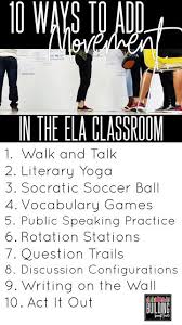 10 Ways To Add Movement In The Ela Classroom Building Book Love Language Arts Classroom Ela Classroom Middle School Reading