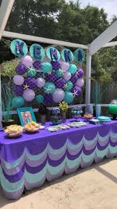 Purple And Turquoise Decor Baby Shower Centerpieces Girl Mermaid Theme Dessert Table Fiesta De Cumpleanos De Sirena Fiestas De Sirenita Fiestas De Sirena