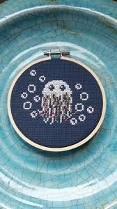 This free valentine cross stitch pattern and matching floss thread holders are a handy cute addition to your stash. Fo Quick Little Glow In The Dark Jellyfish Crossstitch