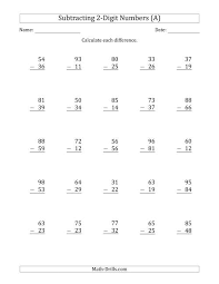 3 digit subtraction with regrouping. 2 Digit Minus 2 Digit Subtraction A