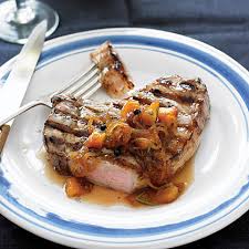 Place the brined pork chops over the hottest part of the grill and cook for about 5 minutes. Grilled Pork Chops Brown Sugar Brine Onion Peach Marmalade Recipe Myrecipes