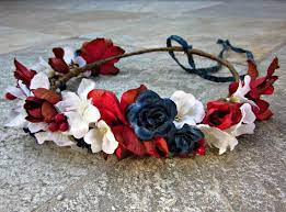 Bohemian Flower Crown 4th Of July Headband Flower Tiara Floral Etsy Bohemian Flower Crown Red Flower Crown Flower Tiara