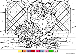 Print Roses And Heart Color By Number Coloring Pages Unicorn Coloring Pages Coloring Pages Color By Number Printable