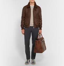 Brunello Cucinelli Shearling Lined Leather Bomber Jacket With Brioni Shirt Berluti Belt And Sneakers Men Fashion Men S Coats And Jackets Comfy Winter Fashion