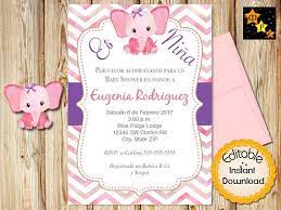 Spanish Baby Shower Invitation Girl Pink Watercolor Purple Elephant Baby Shower Boy Baby Boy Elephant Invitations Pink Baby Shower