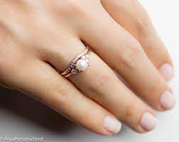 14k Rose Gold Engagement Ring Pearl Engagement Ring Etsy Pearl Engagement Ring Blue Diamond Engagement Ring Wedding Rings Teardrop