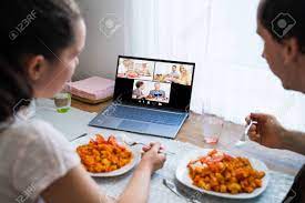 Free dinner party stock video footage licensed under creative commons, open source, and more! Online Dinner Party At Home Via Video Conference On Laptop Stock Photo Picture And Royalty Free Image Image 145145234