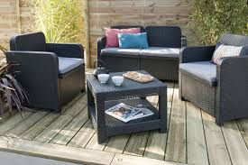 Profitez de votre terrasse ou balcon avec du mobilier de jardin confortable ! Un Salon De Jardin Gris Anthracite En Resine Pour Un Moment Detente En Terrasse Leroymerlin T Salon De Jardin Gris Idees De Patio Meubles De Jardin En Rotin