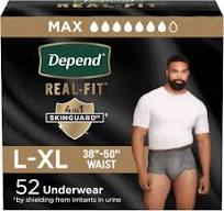 Depend Real Fit Adult Diapers, Incontinence Underwear for Men, Disposable,  Maximum Absorbency, Large/Extra Large, 52 Count (2 Packs of 26), Packaging  ...