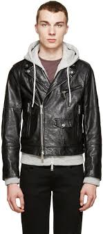 3 280 Dsquared2 Black Grey Hybrid Leather Jacket With Hoodie Leather Jacket Black Leather Biker Jacket Hoodie Jacket