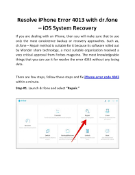 Resolve Iphone Error 4013 With Dr Fone Ios System Recovery Apple Support System Iphone