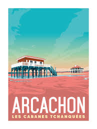 Affiche Vintage Arcachon Les Cabanes Tchanquees Marcel Travel Poster Taille 30 X 40 Cm Affiche Vintage Affiches De Voyage Retro Affiches De Voyage