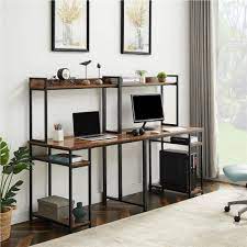 This double workstation measures 94.5 by 23.6. Home Office Dual Person Computer Desk With Cpu Bracket And Shelf Brown