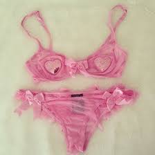 Underwear Bra Lingerie Lingerie Set Pink Bows Heart Sequins Girly Sexy Two Piece Wheretoget