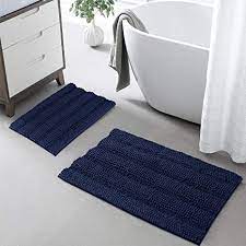 Shop bath mats at the warehouse. Amazon Com Kgorge Non Slip Bathroom Rugs Set Chenile Bath Mat Thick Shaggy Floor Cover Water Absorbent Quick Drying Shower Rug For Toilet Shower Kitchen Navy Blue 20 X 32 17 X
