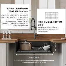 Aosspy Modern 30 In Undermount Single Bowl 18 Gauge Stainless Steel Kitchen Sink With Bottom Grids Black As58085