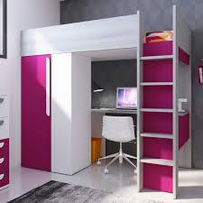 Comprend 3 niches + 1 petit placard à deux portes. Lit Mezzanine Beau Avec Bureau Et Armoire Fuchsia Trasman Emob
