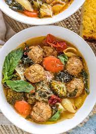 The pearl couscous pairs perfectly with meatballs. Italian Meatball Soup Kevin Is Cooking