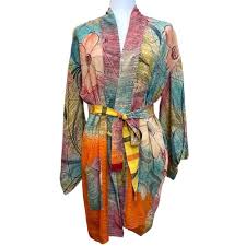 Orange silk and fabric chinese robe with floral pattern. With Rainbow Scale Pattern Mermaid Long Kimono Robe Robes Pajamas Robes Alquilerprotegido Es