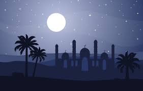 The landscape of the moon is perfectly visible on this gif. Full Moon Over Mosque Desert Landscape Illustration 2034793 Vector Art At Vecteezy