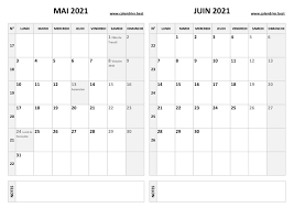 Calendrier juin 2021 avec les jours fériés, numéros de semaine, espace pour des notes ou des événements, conçu sur une page. Calendrier Mai Et Juin 2021 A Imprimer Calendrier Best