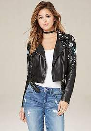 Bebe Studded Floral Moto Jacket Leather Jacket Girl Jackets Rocker Look