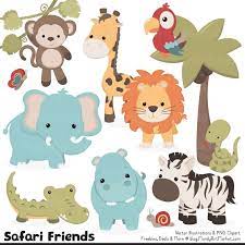 Cute Vintage Jungle Animal Clipart Cute Safari Clipart Etsy Safari Baby Animals Animal Clipart Safari Animals