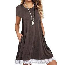 Plus Size Casual Short Sleeve V Neck Dress Lace Tunic Dress Lace Tank Dress Summer Tunic Dress