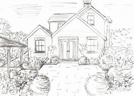 Watercolor house in the garden stock illustration illustration of. Simple House With Garden Drawing
