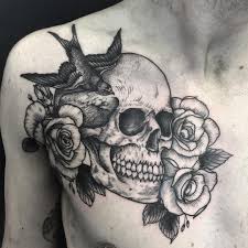Henbohenning On Instagram Skull And Roses On The Chest Done On Davidfisher29 Done Blacklotust Tatuagem De Caveira Tatuagem Caveira Caveira E Ossos Cruzados