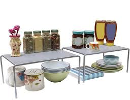 Simplehouseware 2 tier sliding cabinet basket organizer 4 tier storage shelves bathroom organizer vanity tray cosmetic & makeup storage kitchen spice rack standing shelf, (black). Callas Stackable Kitchen Cabinet And Counter Shelf Organizer Multipurpose Pantry Bedroom Bathroom Storage Racks Pack Of 2 Color Silver Model Ca91ab Amazon In Home Kitchen