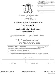 Applicants for the reinsurance license classes are required to hold active insurance producer license prior to applying and must select both single lines of casualty and property, and both single lines of life and accident and health or sickness. Rhode Island Application For License As An Assisted Living Residence Administrator Download Printable Pdf Templateroller
