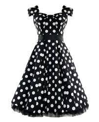 Cap Sleeve Black With White Big Polka Dots Dress Vintage Polka Dot Dress Prom Dresses Vintage Fashion
