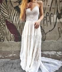 Vintage Lace Boho Chi Wedding Dress Open Back Straps Flowing Skirt Eva By Flora Trendy Wedding Dresses Wedding Dresses Wedding Dresses Lace