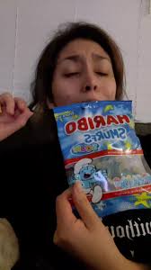 Haribo Smurf’s sour gummies #foodtiktokfood #eatingsounds_mukbang