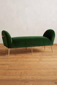 Channel dark green velvet brass bench. Green Velvet Rounded Sides Brass Legs Bench