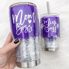 Excited To Share This Item From My Etsy Shop Mom Boss Or Mini Boss Glitter Tumbler Purple Silver Chrome Sea Mom Tumbler Custom Tumbler Cups Tumbler Cups Diy