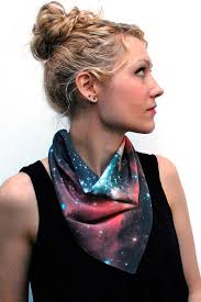 Galaxy Print Nebula Star Silk Scarf Square Women Gift Orange