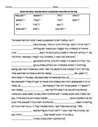 14 Contraction Words Are Highlighted In This Fill In The Blank Activity Students Will Read A Story About The Possibi Language Centers Cloze Activity Word Bank